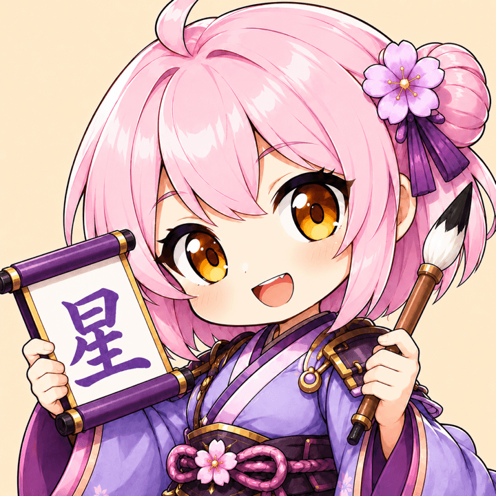 Sekana mascot, a kimono-clad calligrapher holding a brush and a kanji scroll